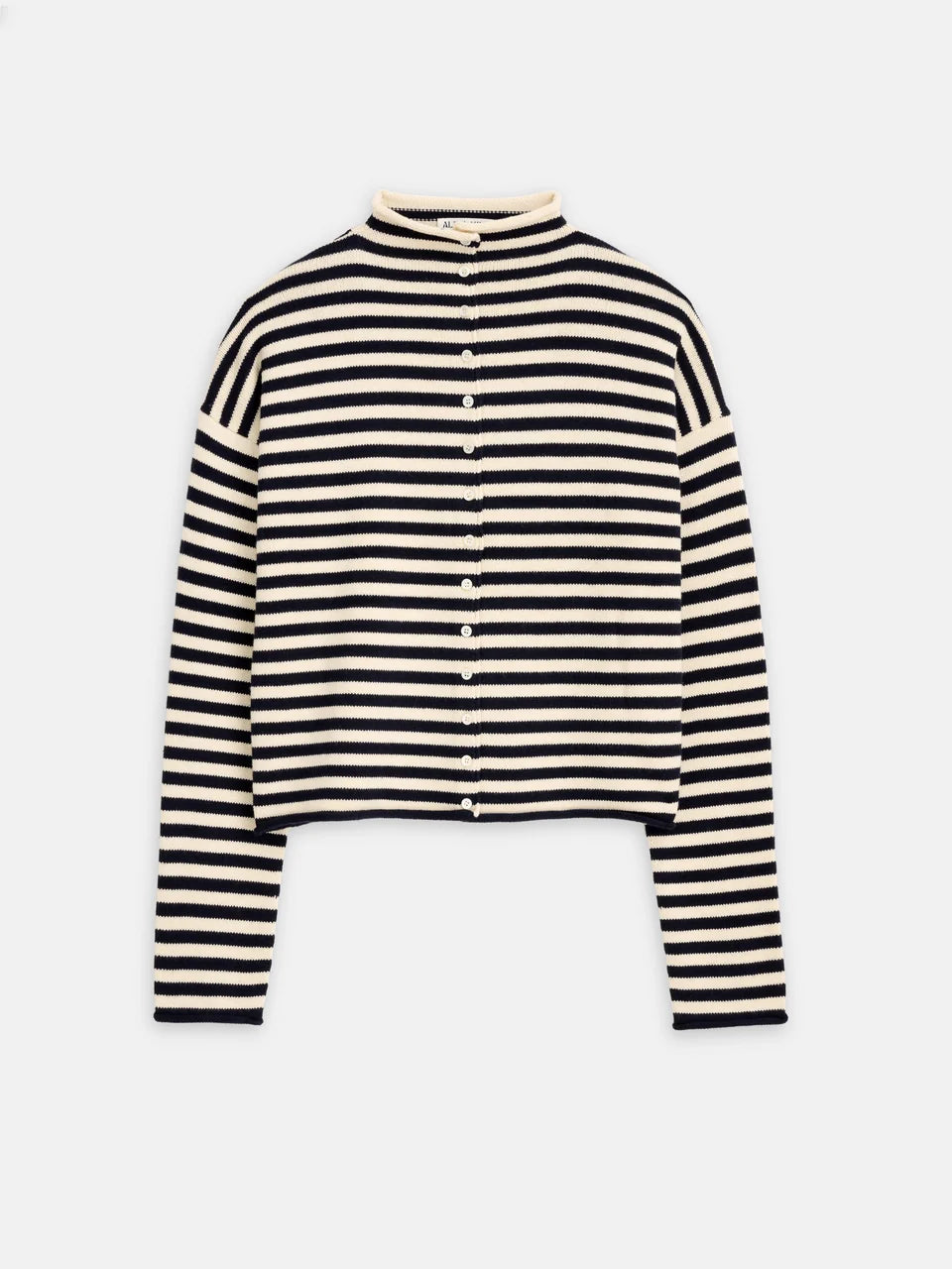 TAYLOR STRIPED CARDIGAN IN COTTON CASHMERE - NAVY/IVORY