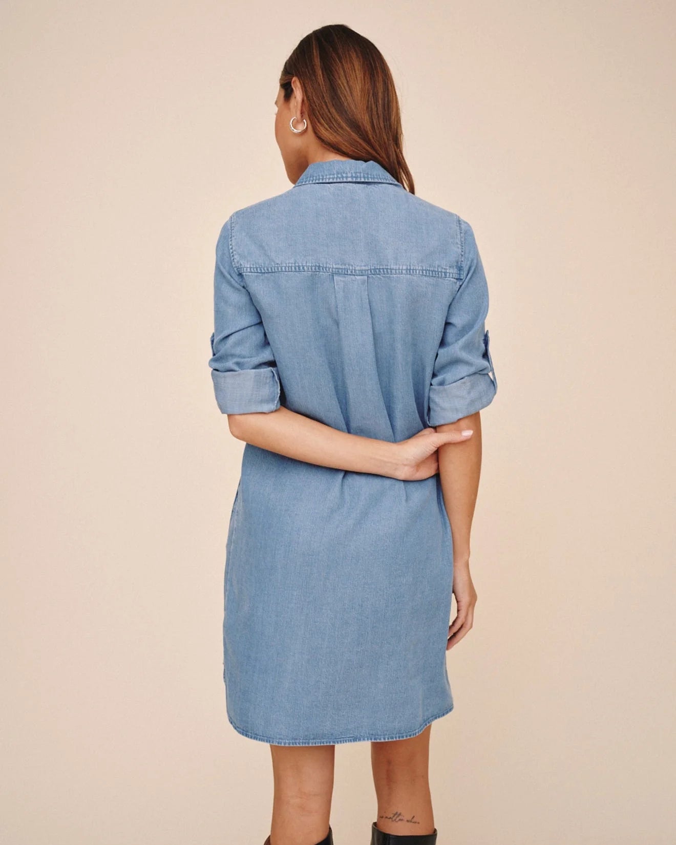 LONG SLEEVE A-LINE DRESS - INDIGO HARBOR WASH
