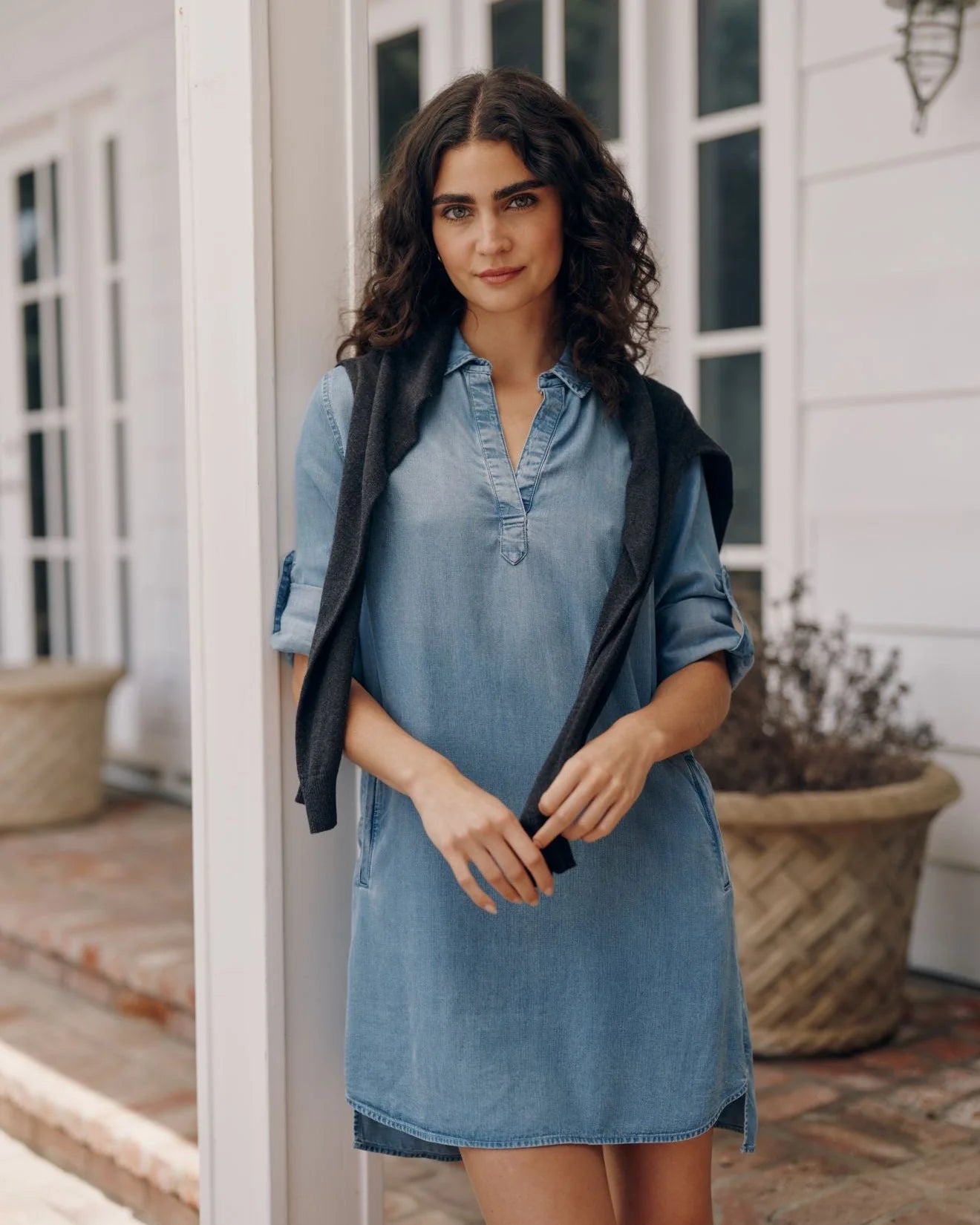 LONG SLEEVE A-LINE DRESS - INDIGO HARBOR WASH