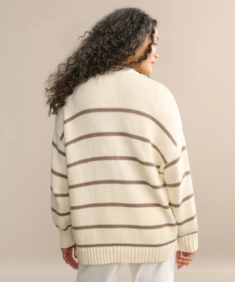 CHLOE CARDIGAN - IVORY/TAUPE STRIPE