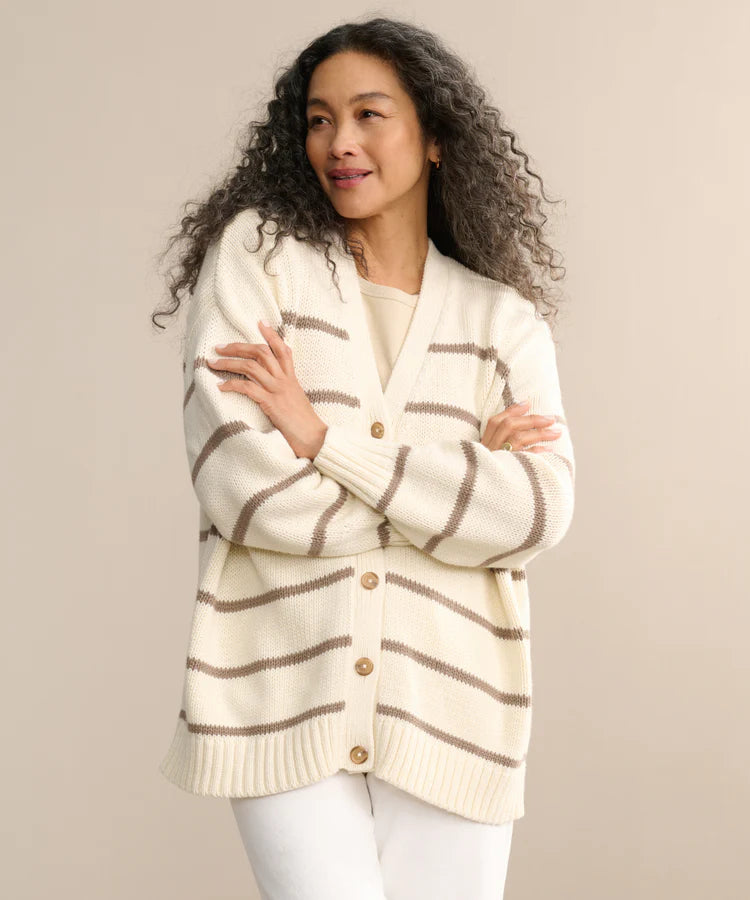 CHLOE CARDIGAN - IVORY/TAUPE STRIPE