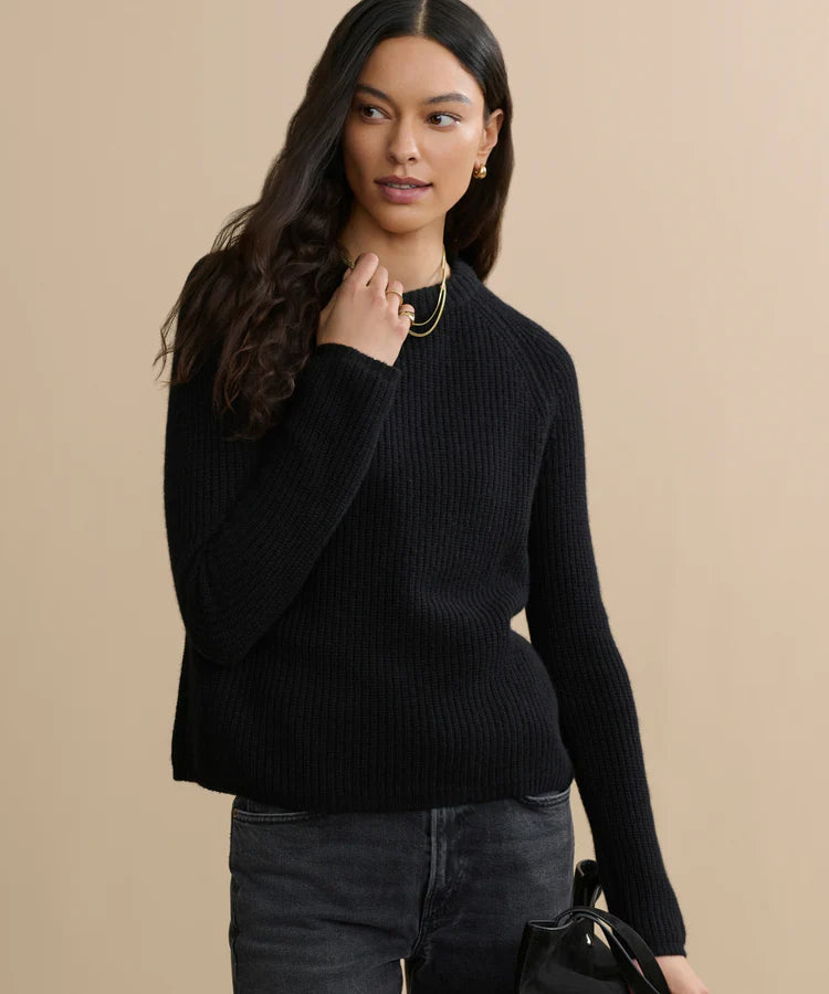 CASHMERE FISHERMAN SWEATER - BLACK