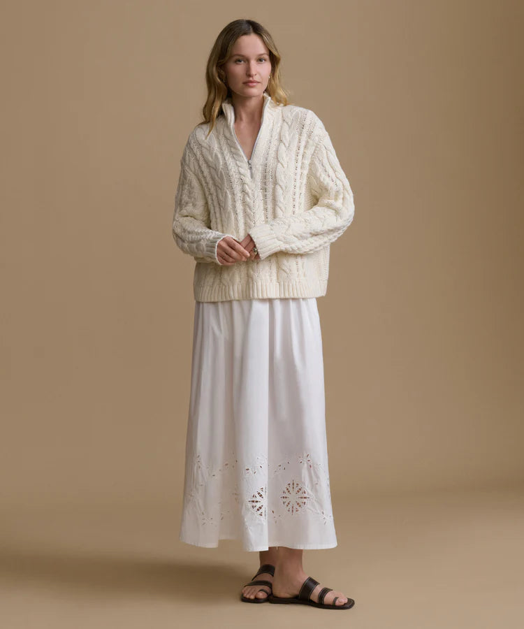 COTTON CABLE HALF ZIP - IVORY