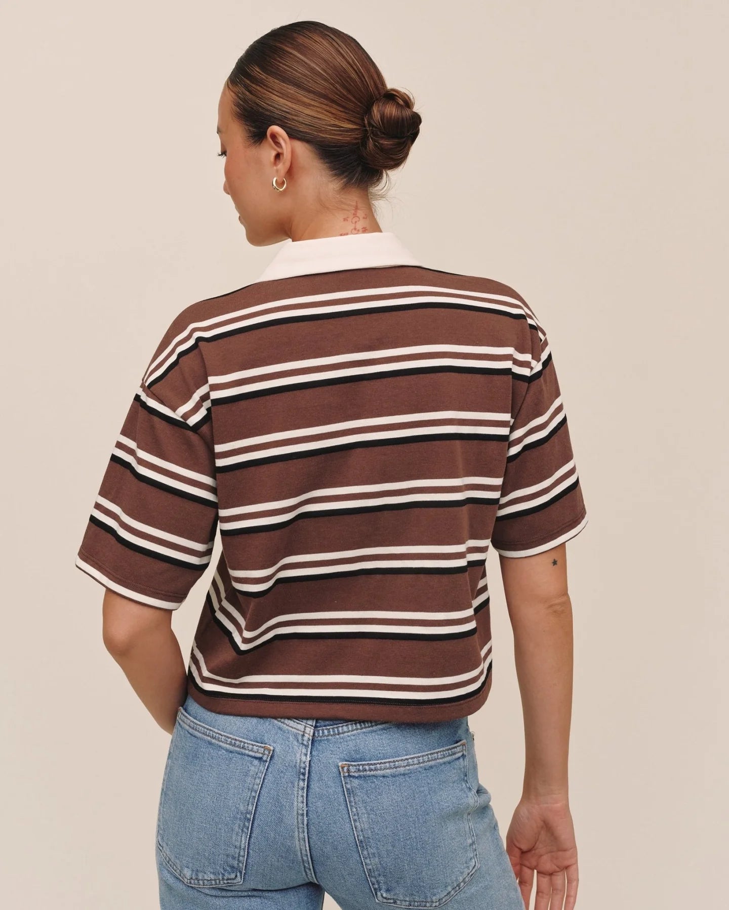 CROPPED POLO TEE - RUGBY STRIPE