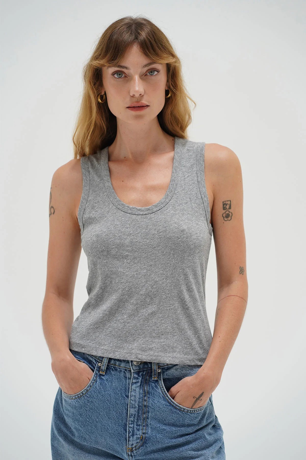 DEEP U COTTON TANK - HEATHER GRAY