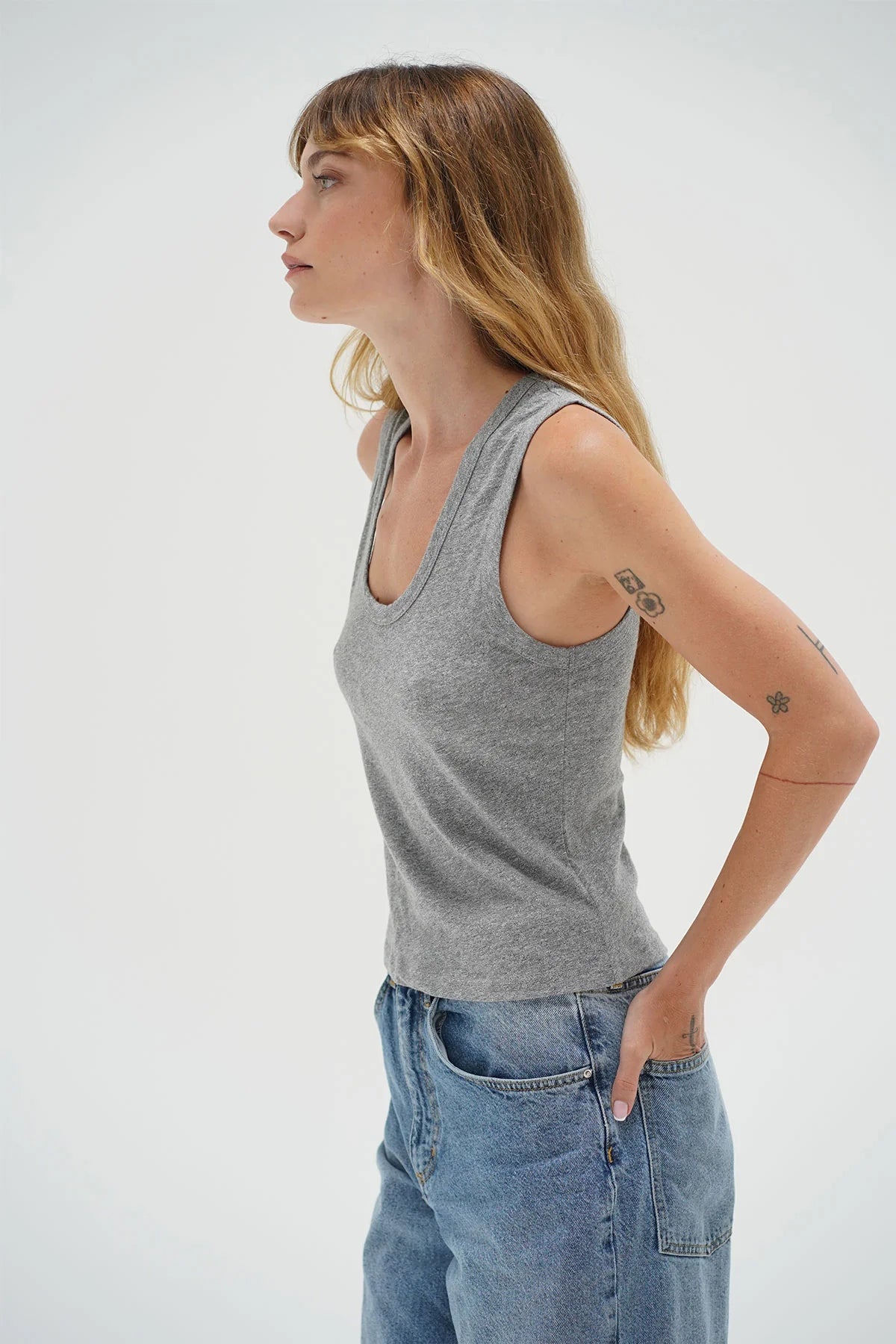 DEEP U COTTON TANK - HEATHER GRAY