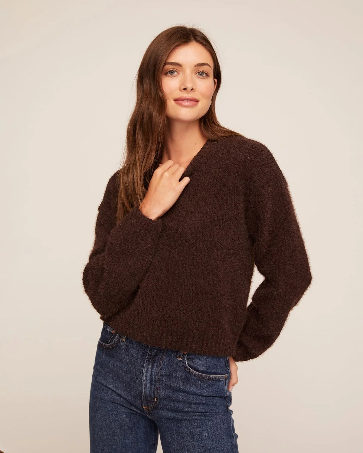 DROP SHOULDER SWEATER - DARK CHESTNUT