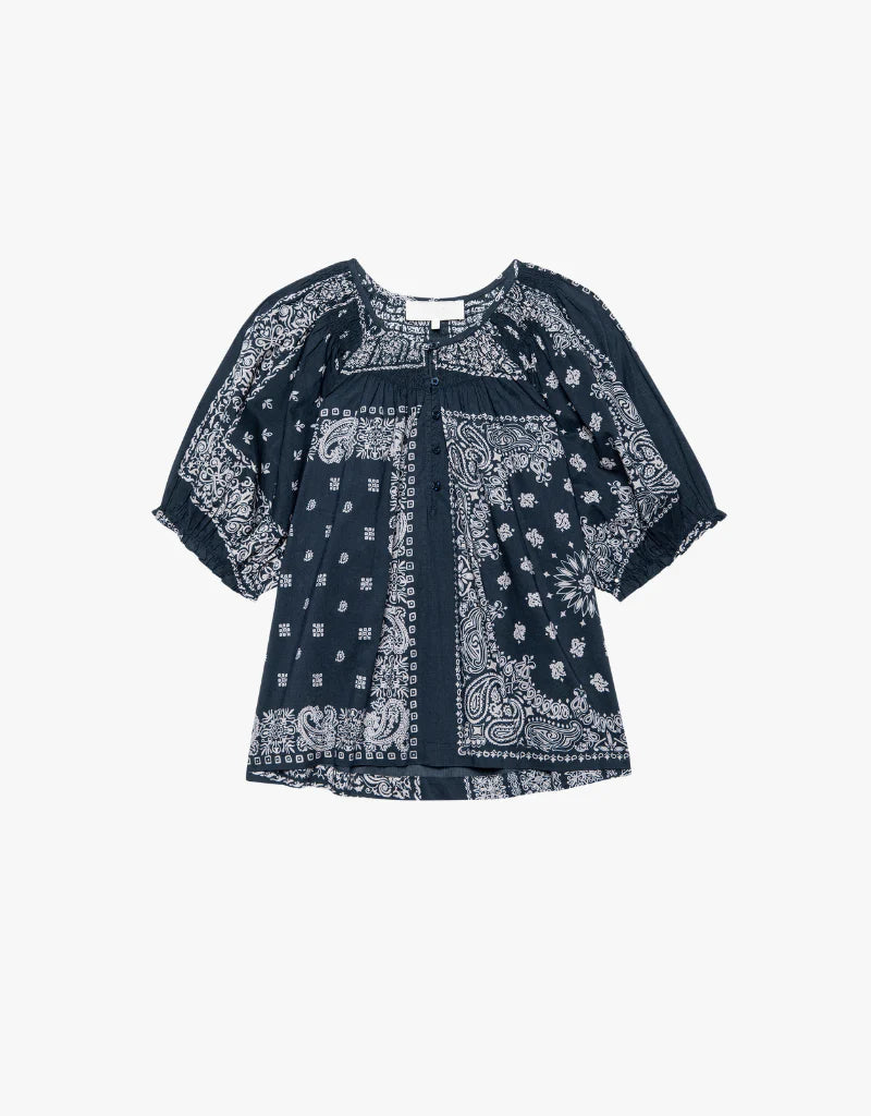 THE SMOCKED SLEEP TOP - BANDANA PATCHWORK