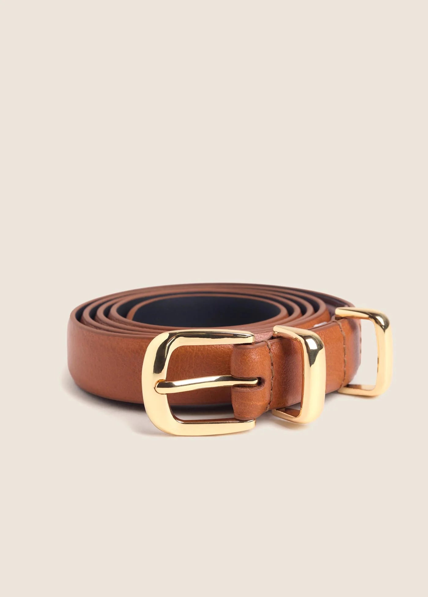 THE SKINNY JORDAN BELT - CAMEL/POLISHED GOLD