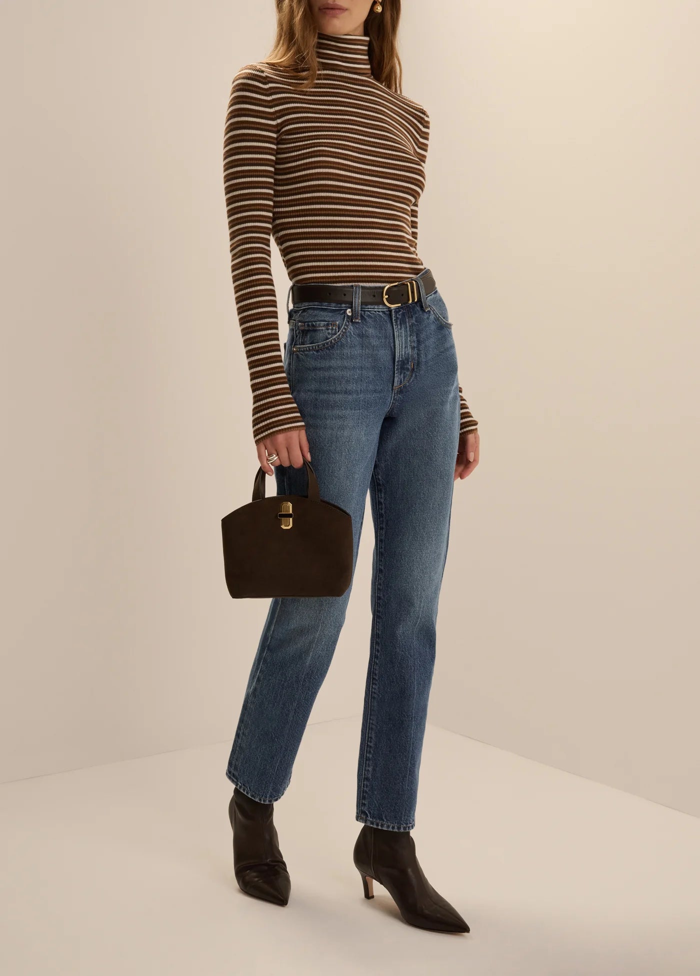 THE AMELIA LONG SLEEVE - TOFFEE MINI STRIPE