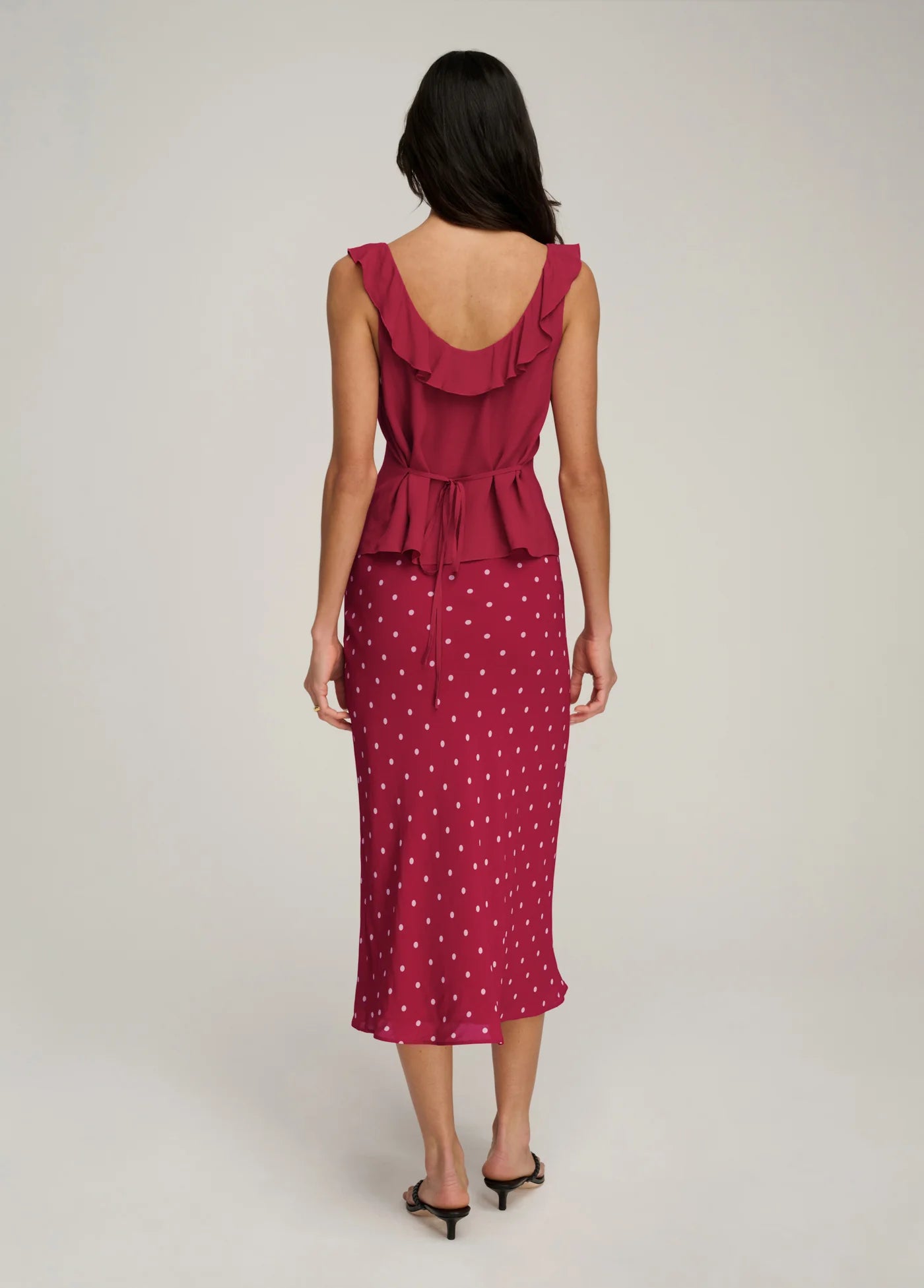 THE JOJO SKIRT - RASPBERRY/CREAM DOT
