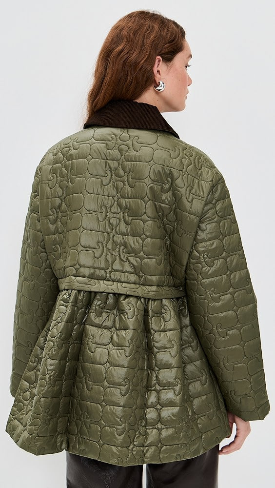 SHINY QUILTED MIDI FLARE JACKET - KALAMATA