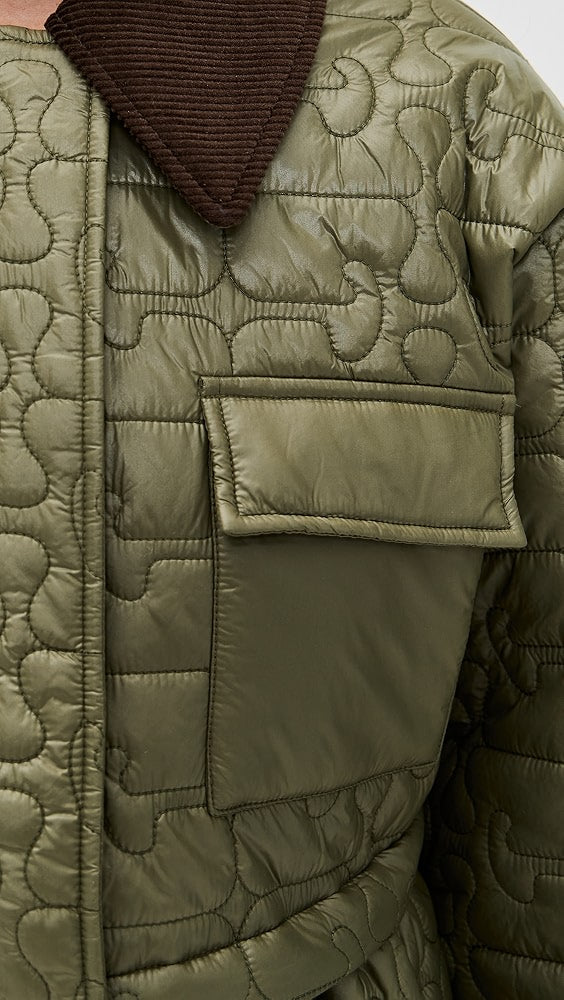 SHINY QUILTED MIDI FLARE JACKET - KALAMATA