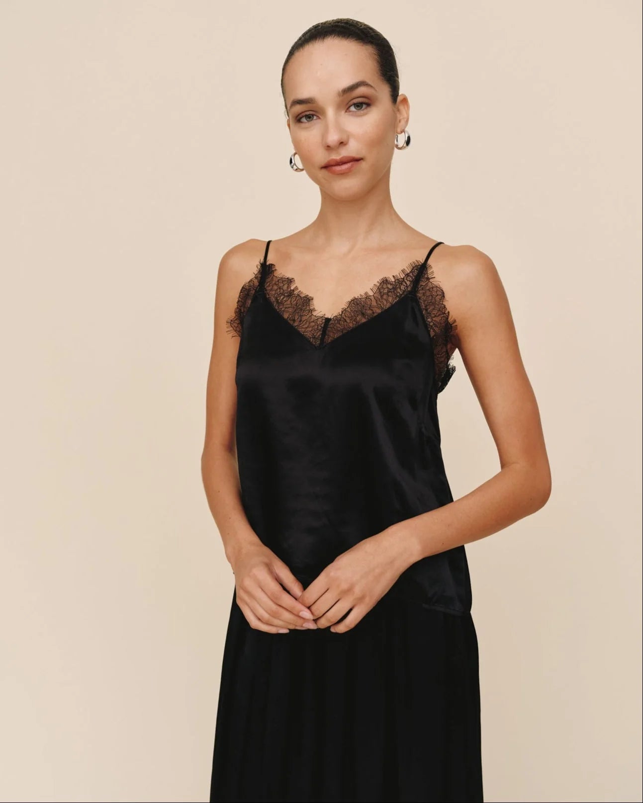 LACE TRIM CAMISOLE - BLACK