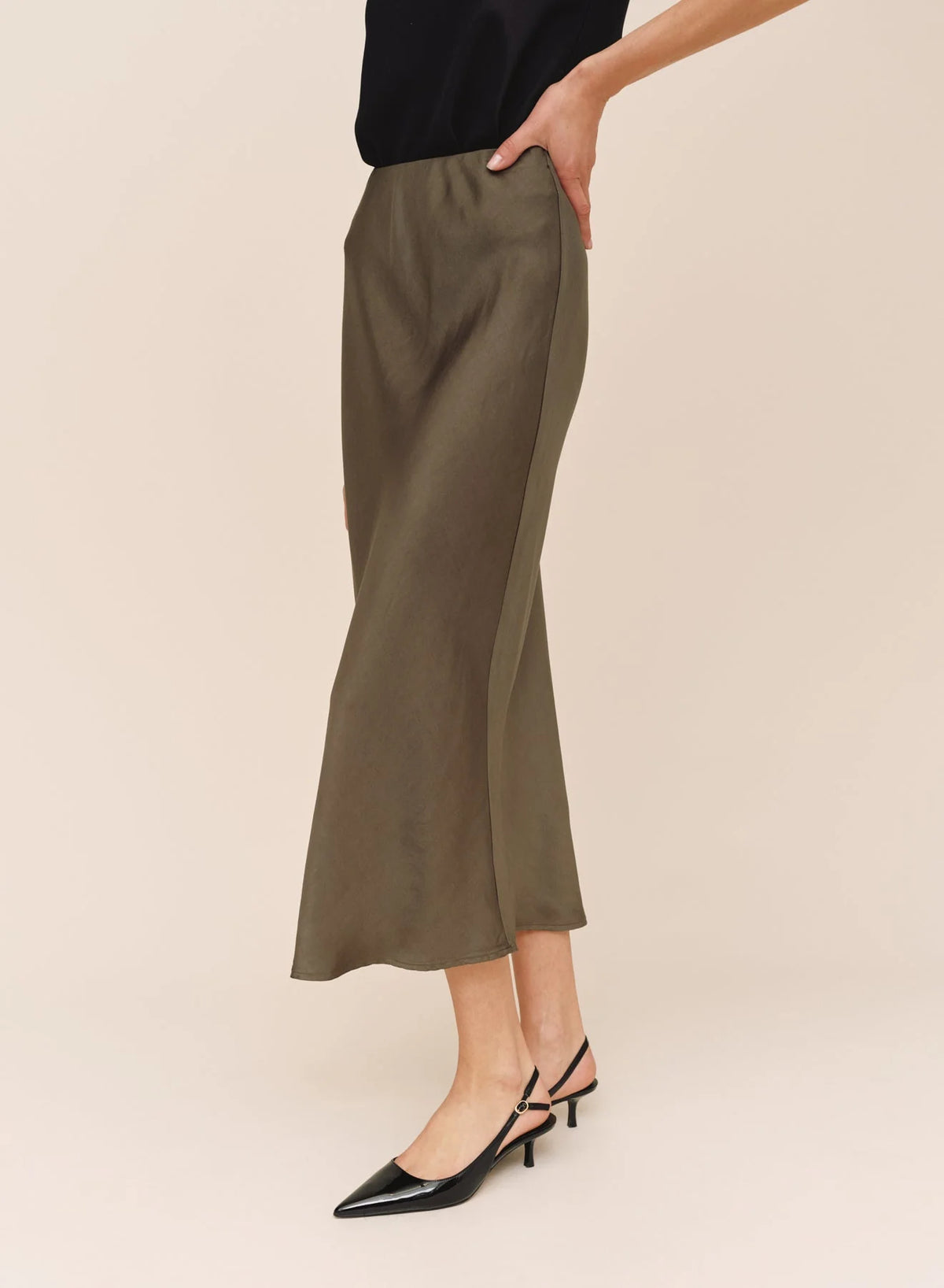 LONG MAXI BIAS SKIRT - ARMY OLIVE