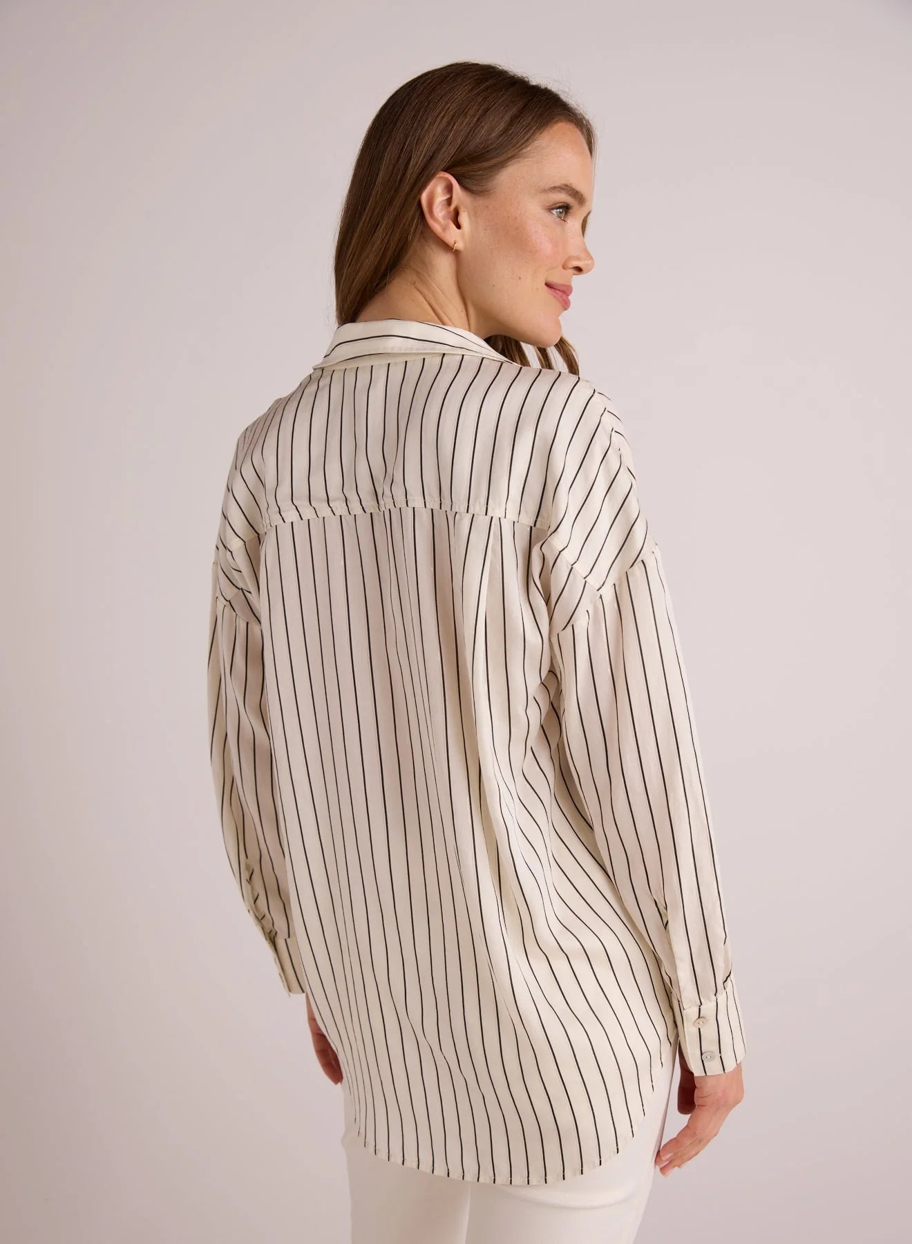 OVERSIZED BUTTON DOWN - IVORY LUREX STRIPE