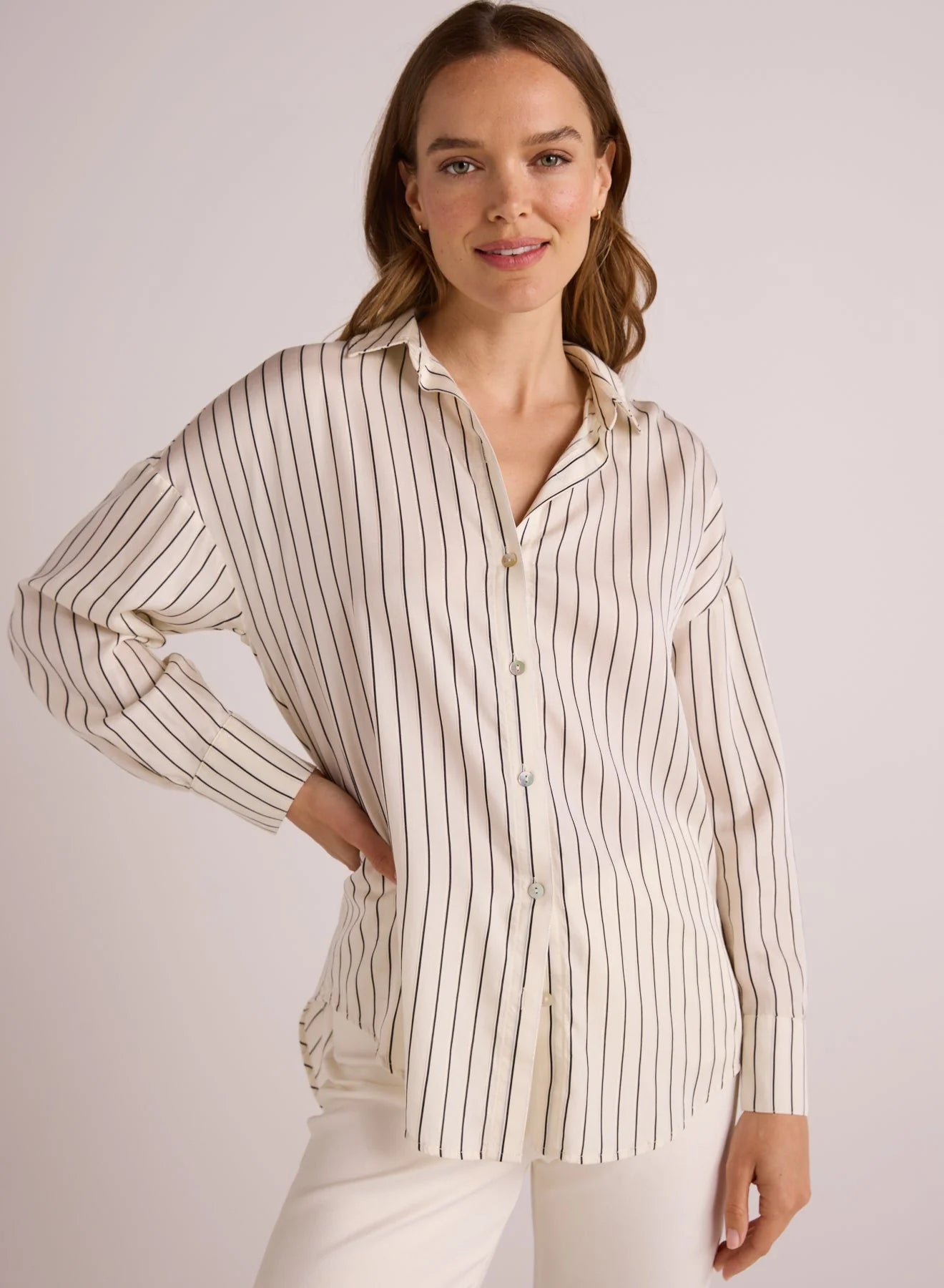 OVERSIZED BUTTON DOWN - IVORY LUREX STRIPE