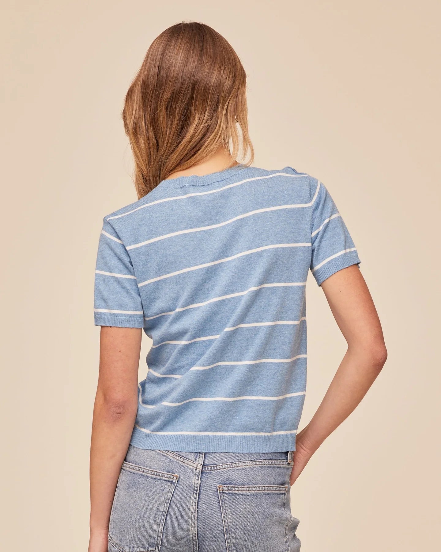 SHORT SLEEVE CREWNECK KNIT TOP - SAILOR STRIPE
