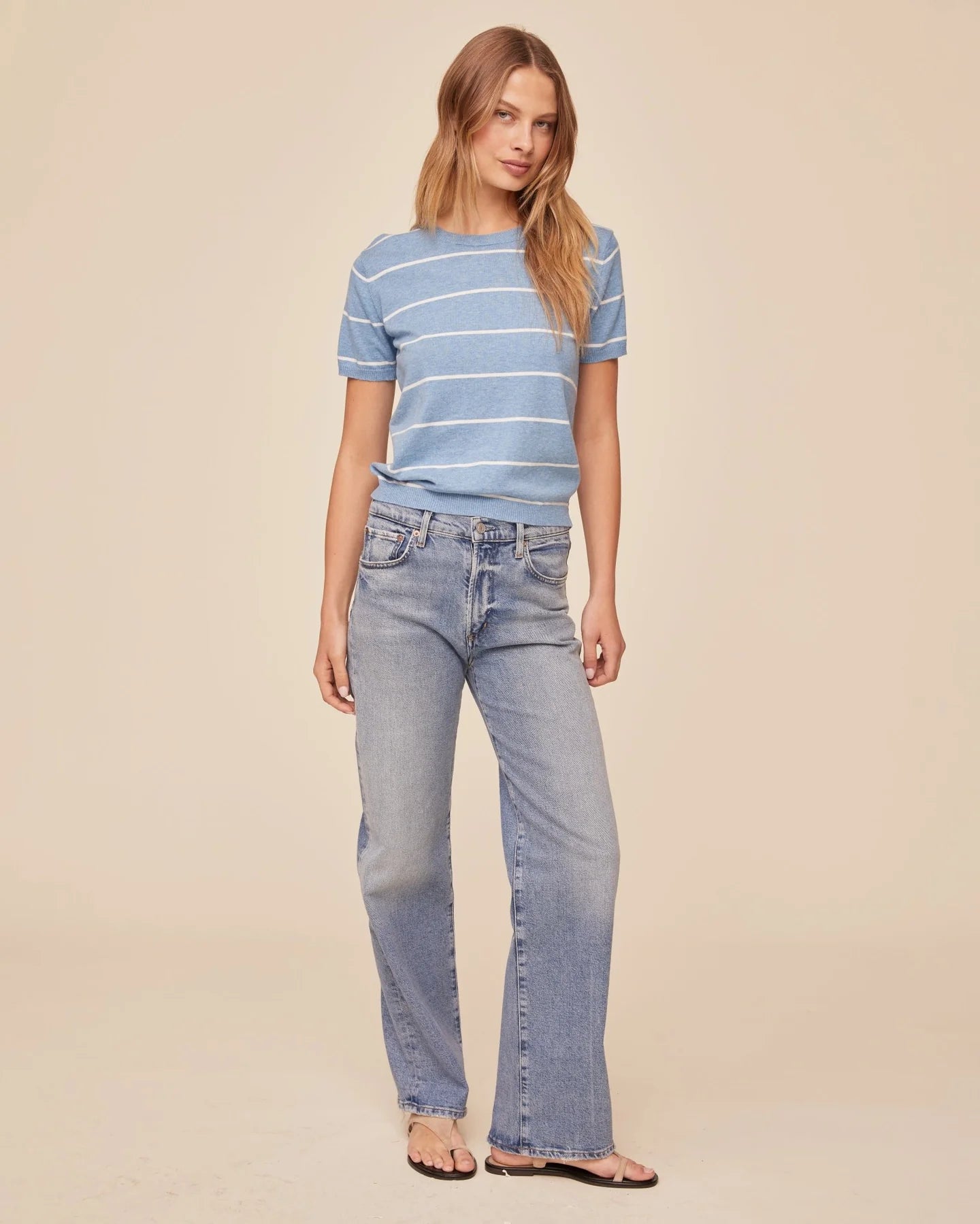 SHORT SLEEVE CREWNECK KNIT TOP - SAILOR STRIPE