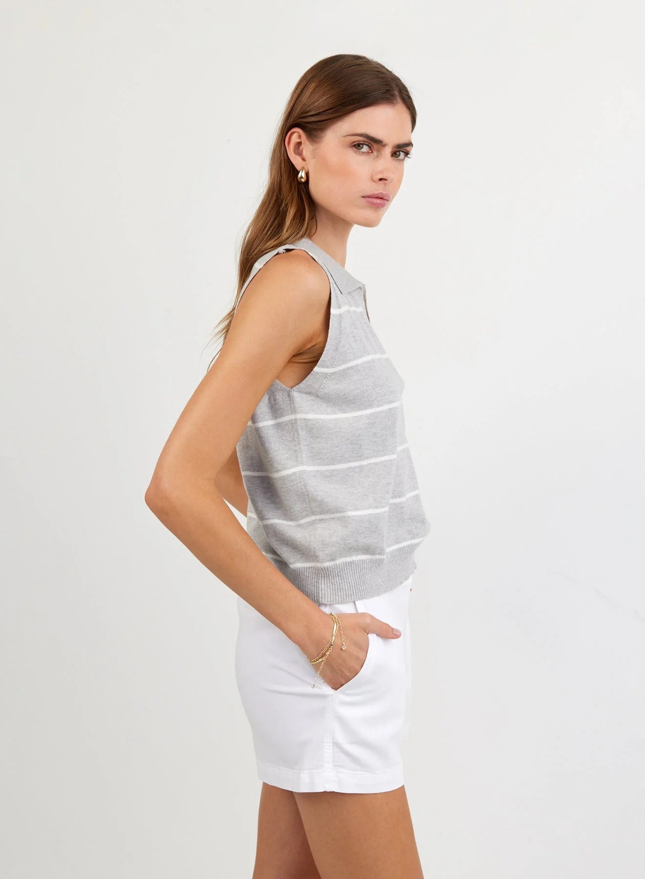 SLEEVELESS PLACKET PULLOVER - SEA MIST