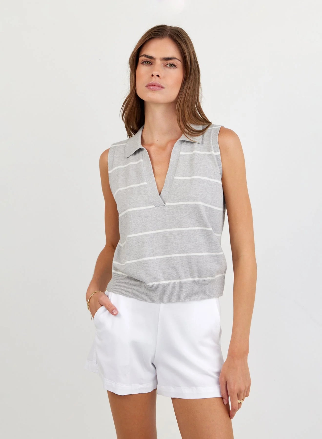 SLEEVELESS PLACKET PULLOVER - SEA MIST