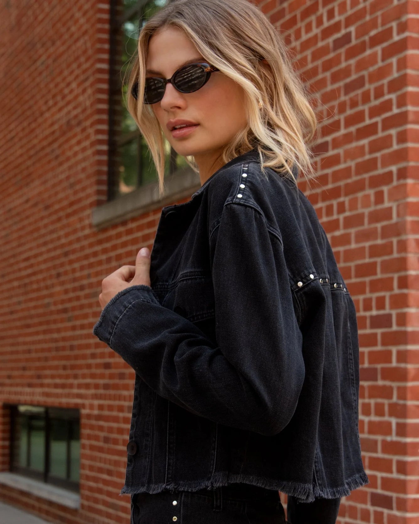 STUDDED DENIM JACKET - MOON SHADOW