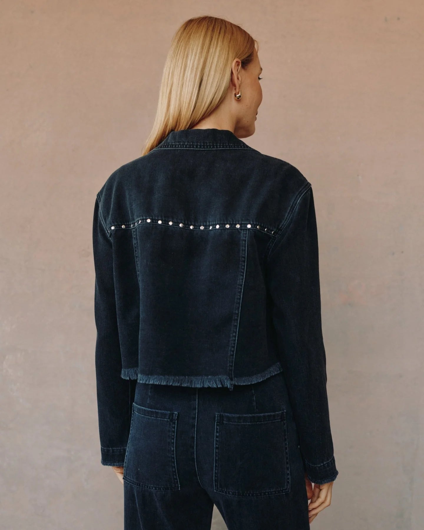 STUDDED DENIM JACKET - MOON SHADOW