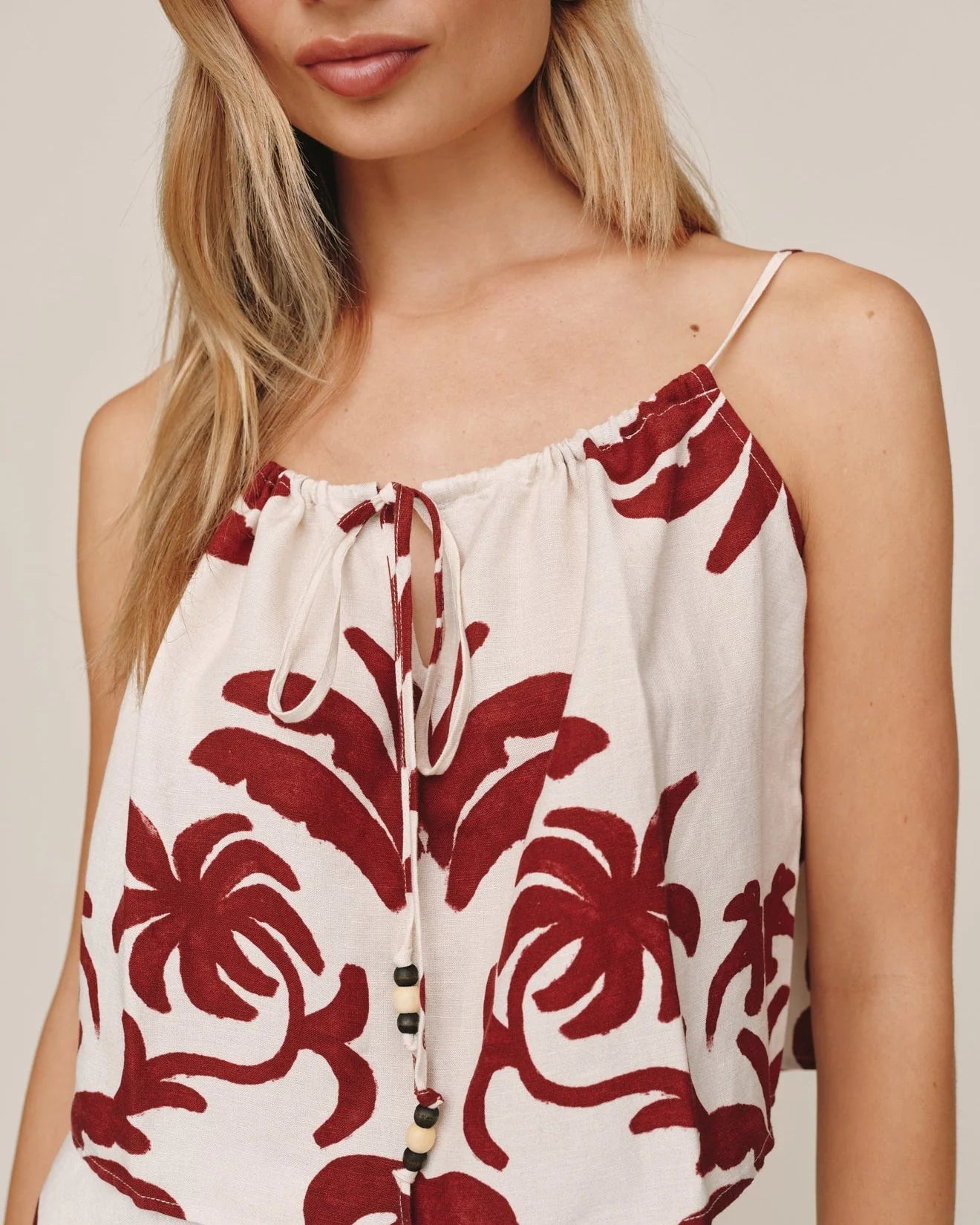 TIE FRONT CAMI - ISLAND DAMASK PRINT