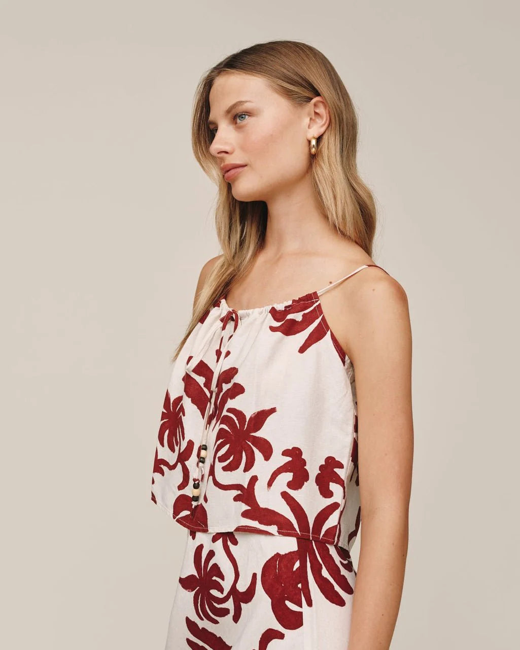 TIE FRONT CAMI - ISLAND DAMASK PRINT
