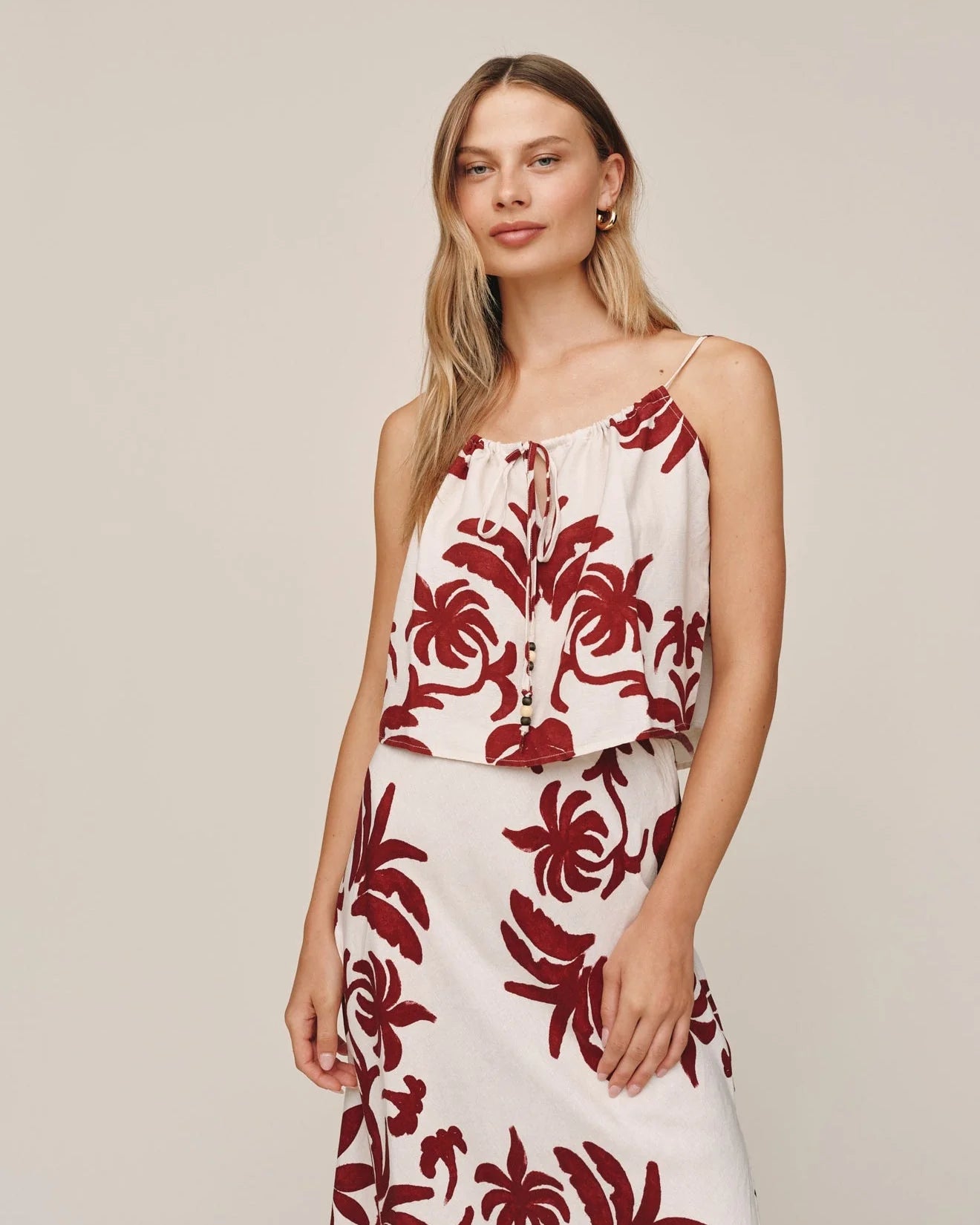 TIE FRONT CAMI - ISLAND DAMASK PRINT