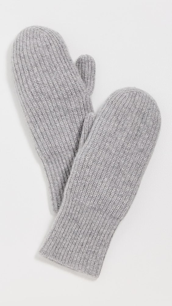 CASHMERE RIBBED MITTENS - HEATHER GREY